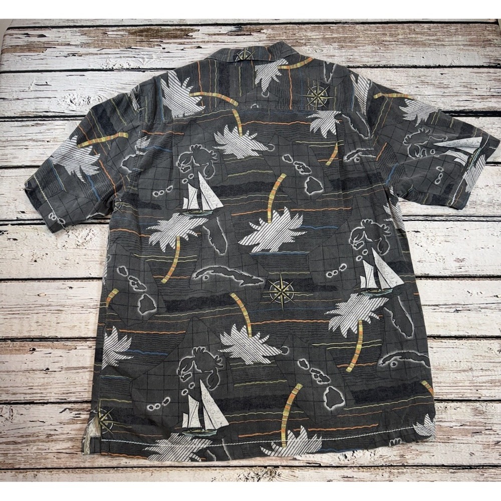 Tommy Bahama Hawaiian Islands Crab Shirt Button Up Men's Medium 100% Silk Gray - Picture 8 of 8